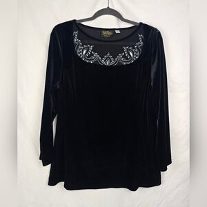 Bob Mackie Wearable Art Velvet Mesh Embroidered Minimalist Boxy Top sz L
